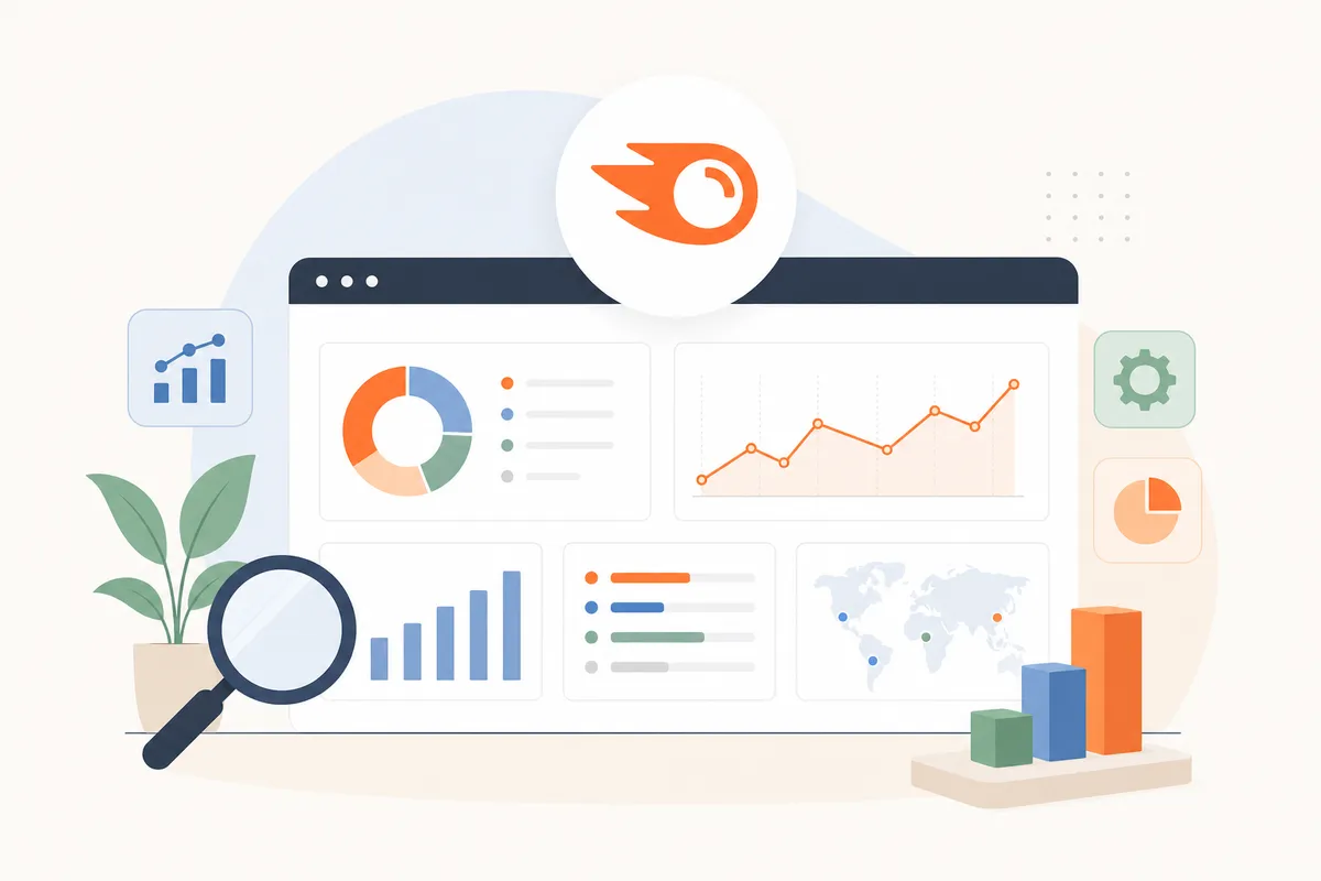 Diagrama del seguimiento de posiciones de Semrush como un módulo dentro de una plataforma más grande que también gestiona PPC, contenido y redes sociales