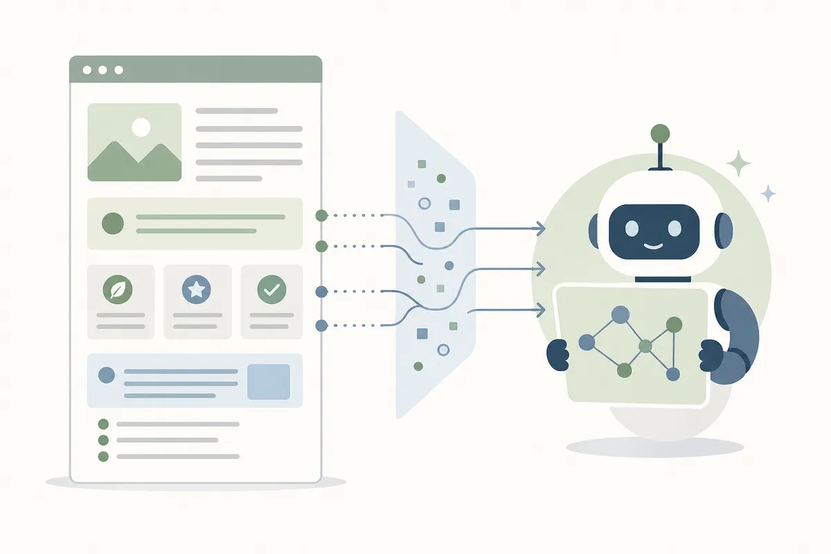 FAQ schema markup rendered beside its page content to show how AI engines parse structured data