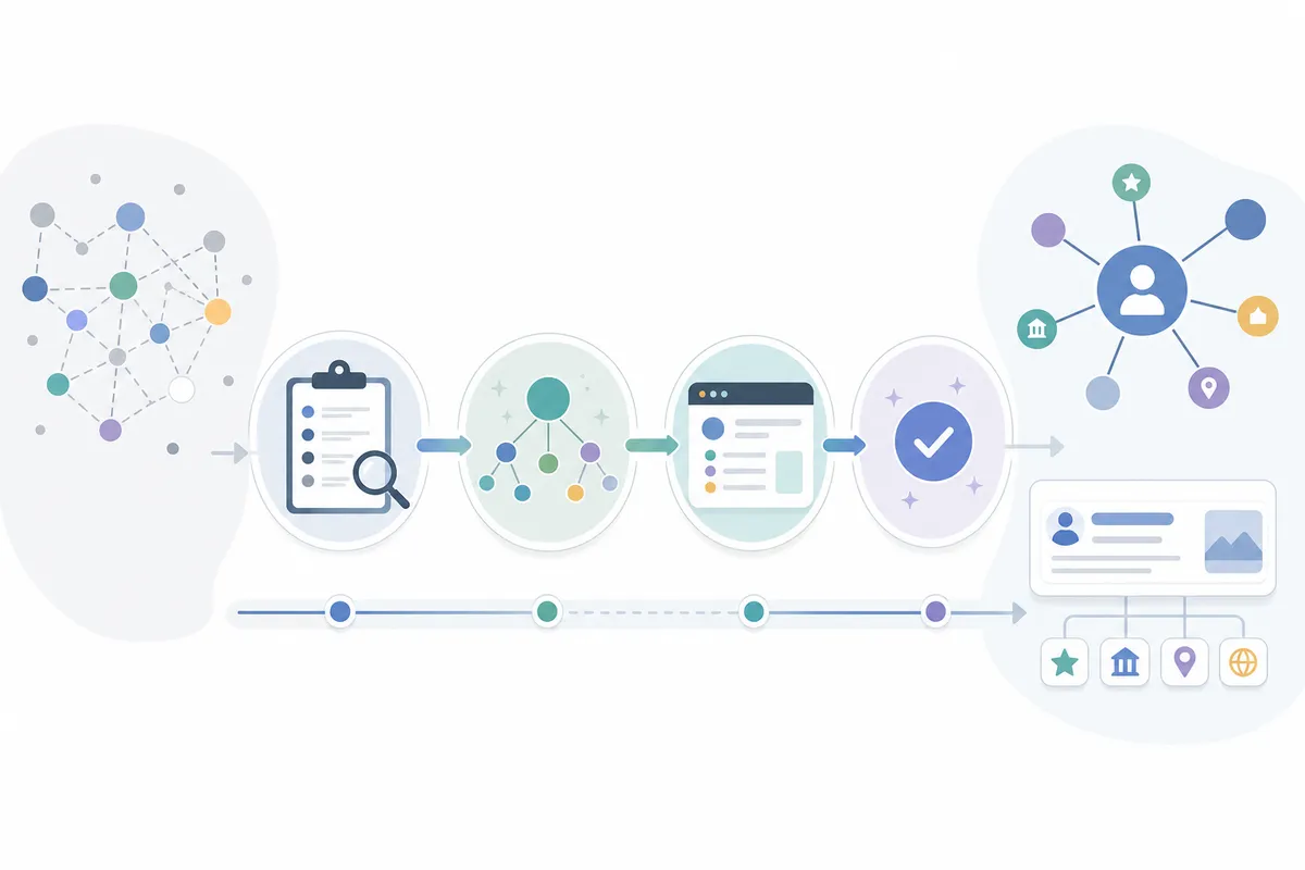 Four-week knowledge graph SEO timeline running from schema audit to prompt-test baseline