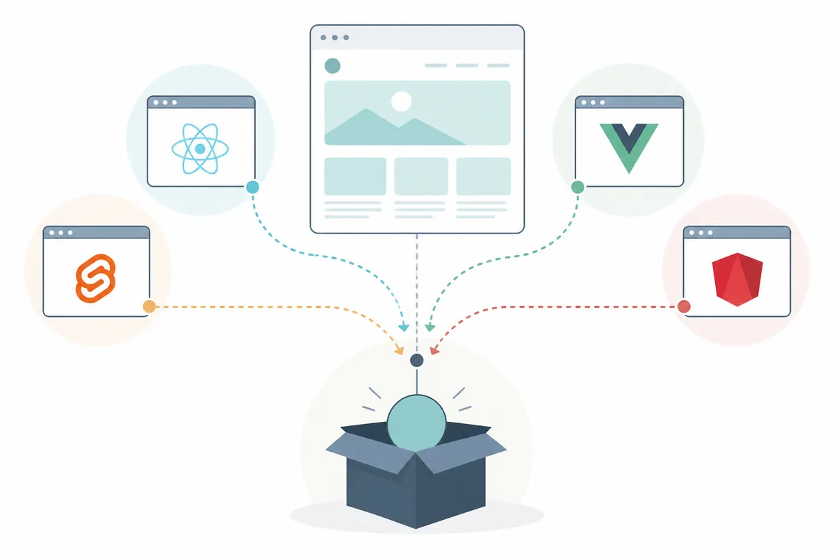 comparaison côte à côte des dossiers de projet Next.js, Nuxt, Angular Universal et SvelteKit, mettant en évidence la couche de rendu serveur intégrée de chaque framework