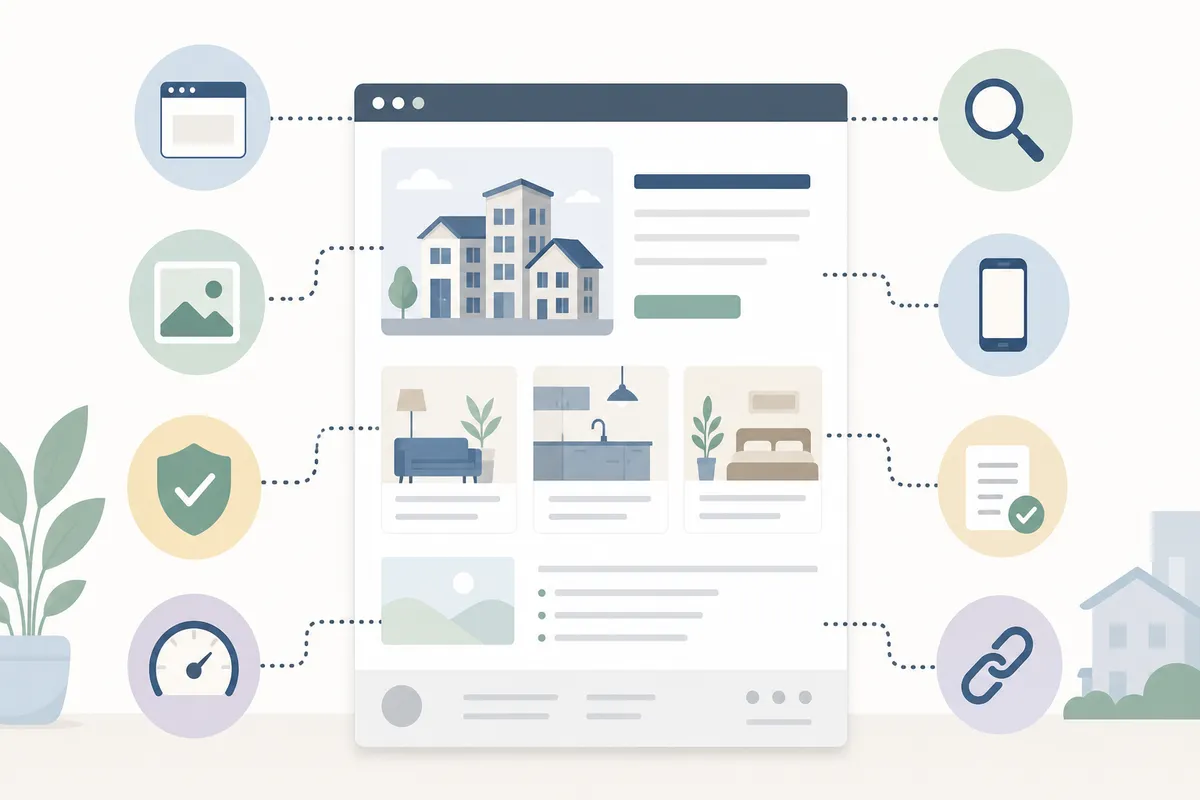 Diagram of the on-page elements to check on every property management page