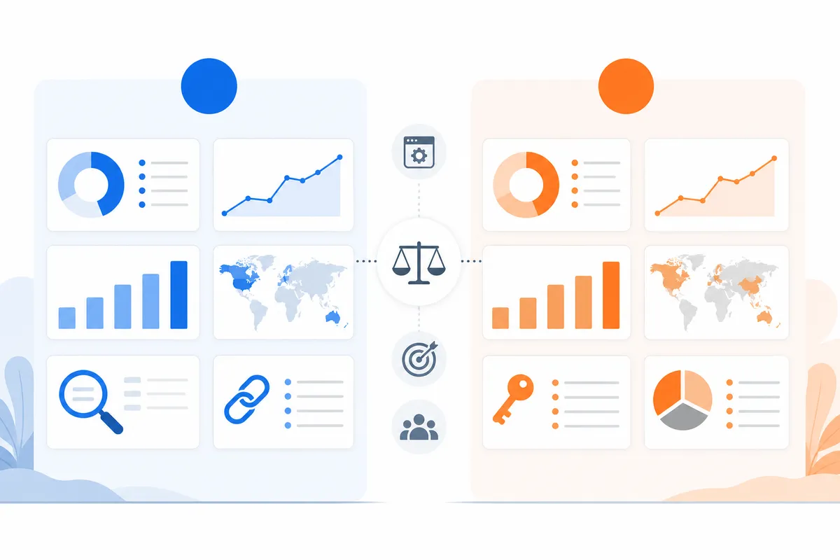 Diagram lining up Ahrefs and Semrush on starting price, free plan and best use