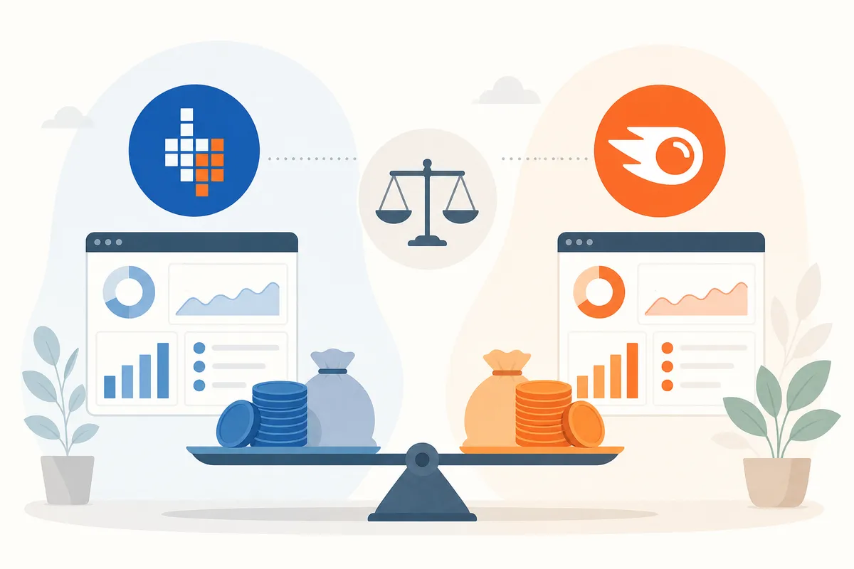 Diagram comparing what Ahrefs and Semrush cost at each plan level