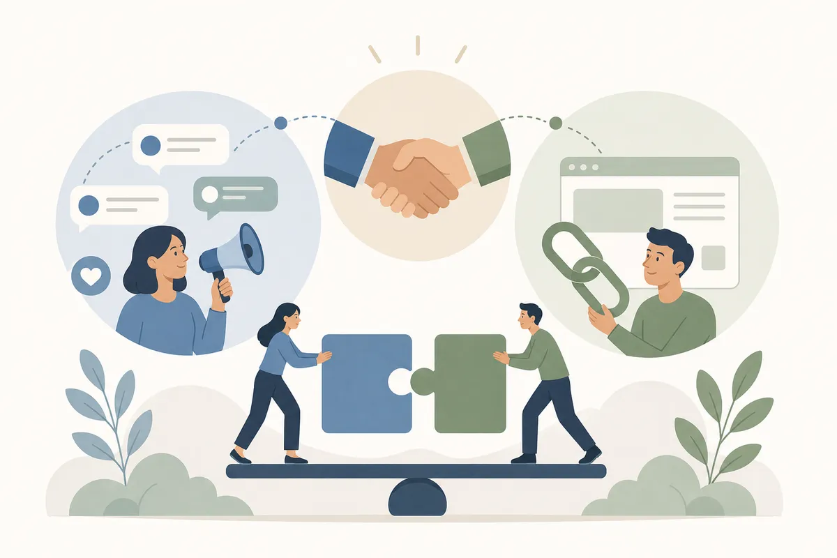A backlink and an unlinked brand mention working together to build search trust for one brand