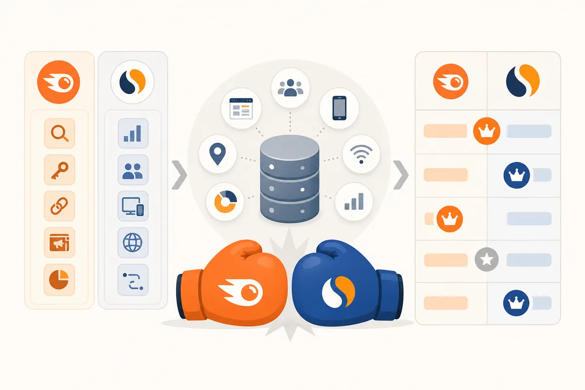 Dashboard mockup comparing Semrush and Similarweb user interfaces