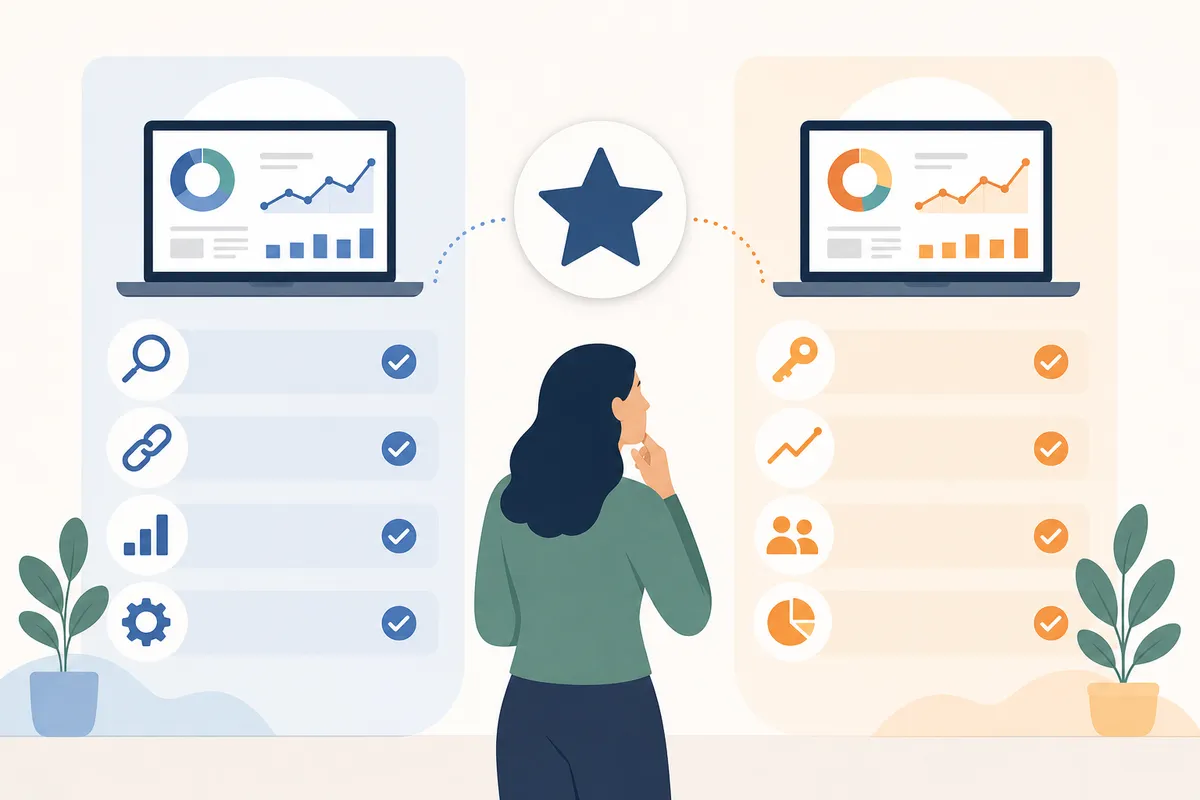 Side-by-side screenshot comparison of SE Ranking and Ahrefs rank tracking dashboards