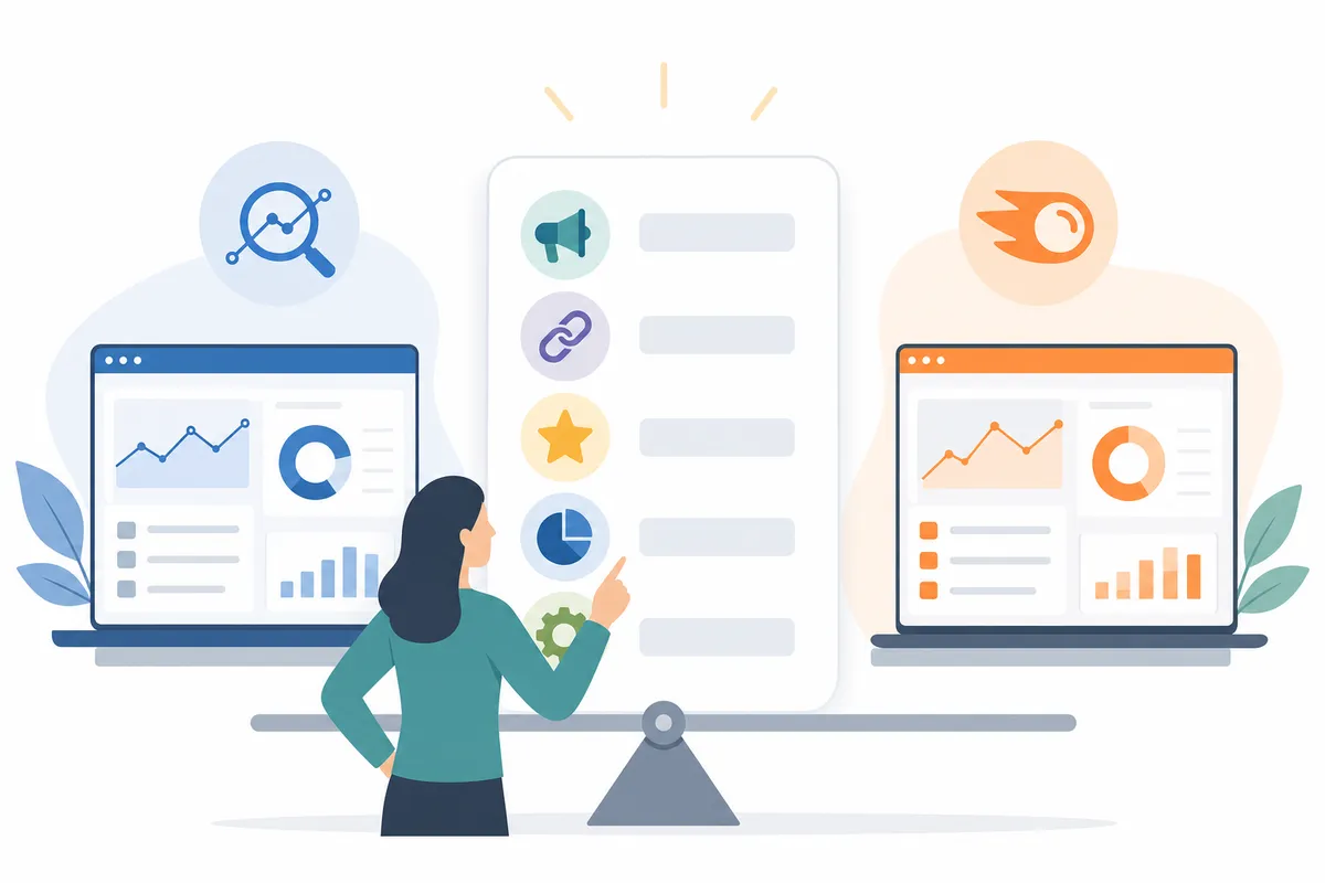 Side-by-side feature checklist for SE Ranking and Semrush