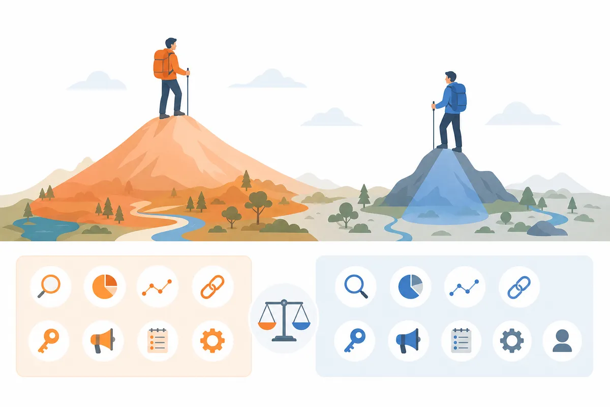 Diagram comparing the feature coverage of Semrush and Serpstat
