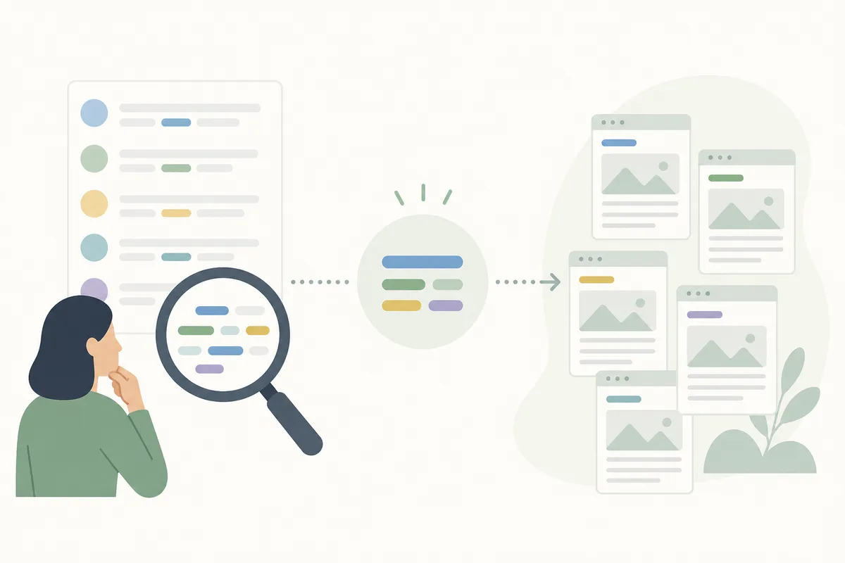 Spreadsheet of keyword patterns pairing head terms with modifiers for a programmatic SEO build