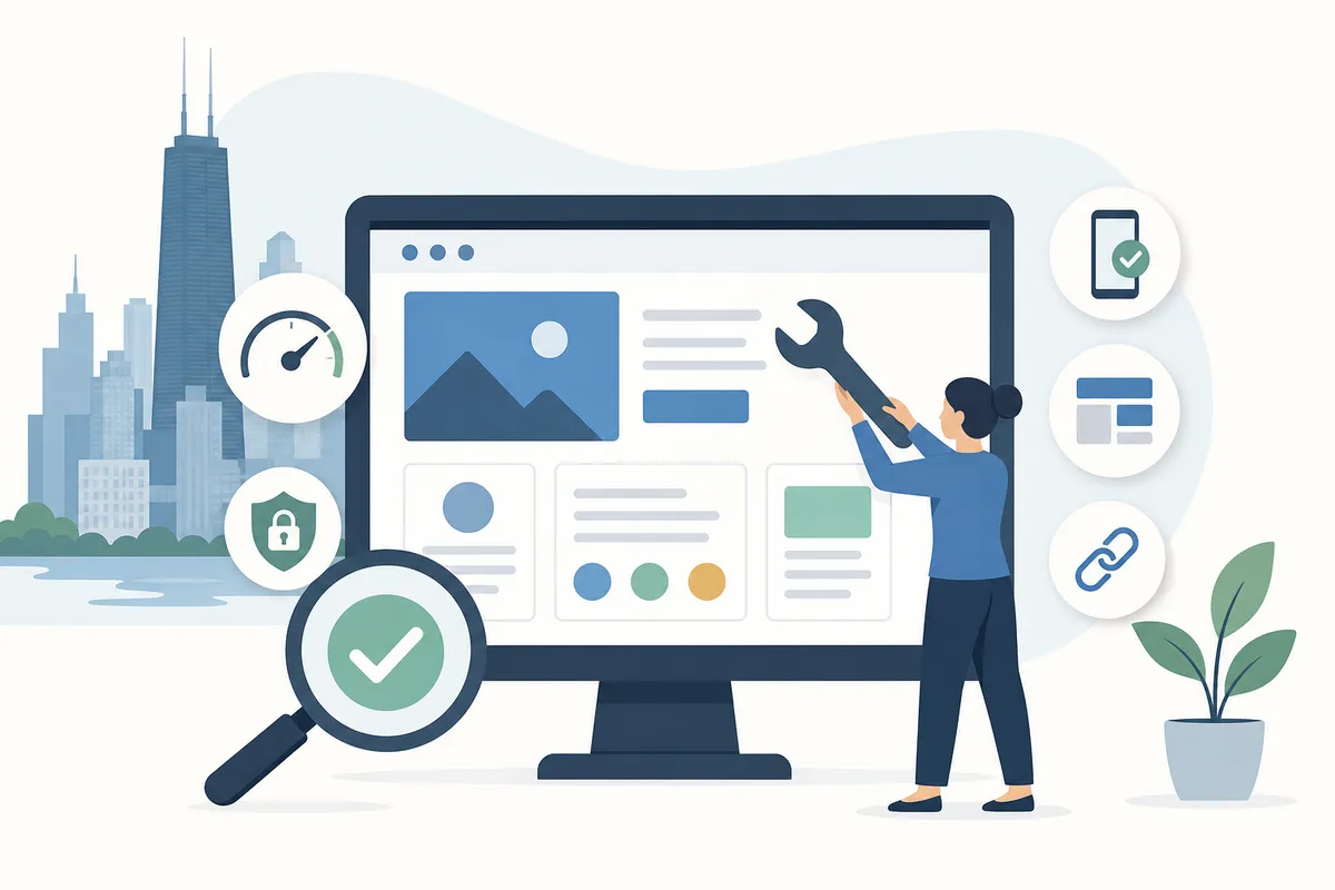 Pantalla de administración de un sitio web que muestra los ajustes de marcado schema para el SEO local en Chicago