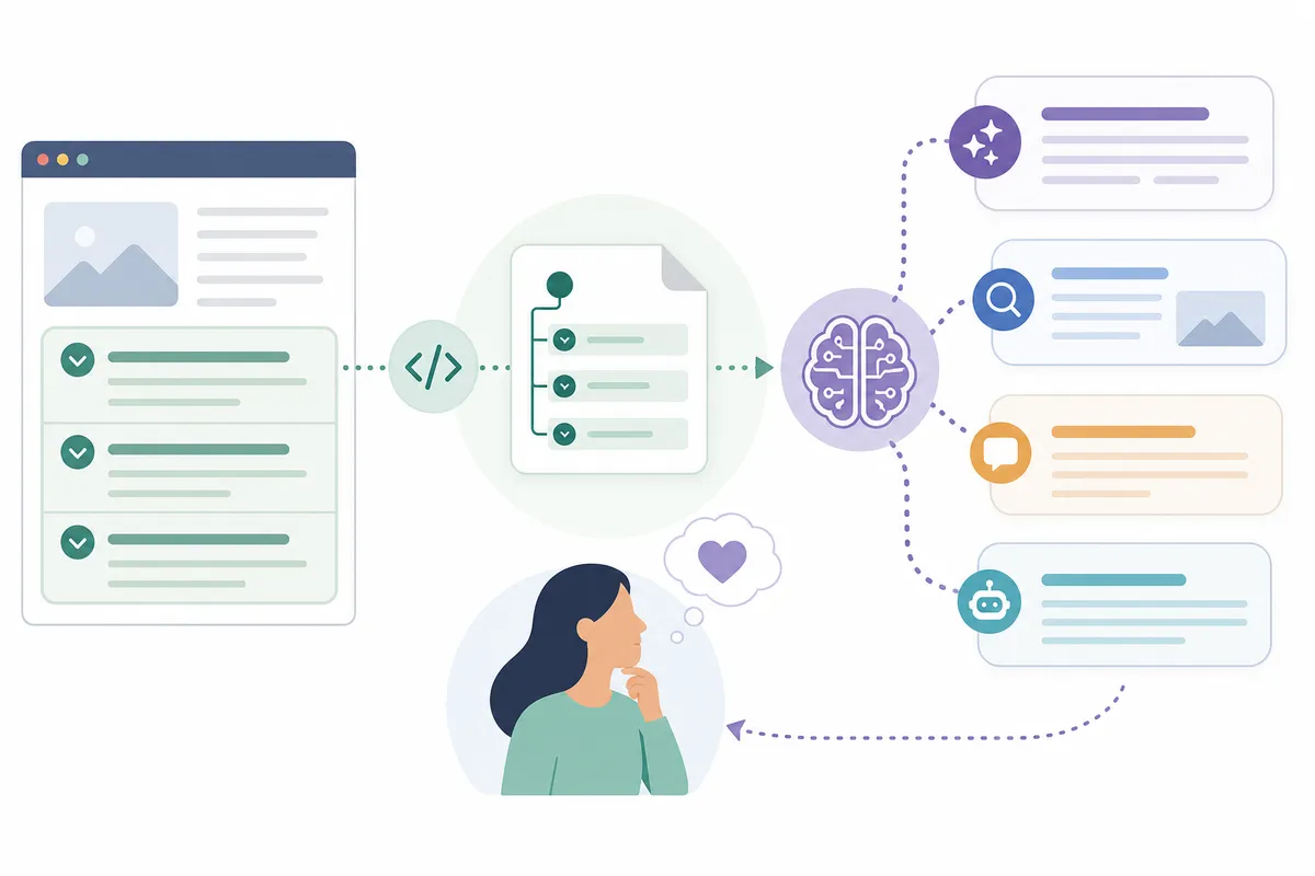 Crawler scans page with FAQ markup, AI engine extracts and cites the answer