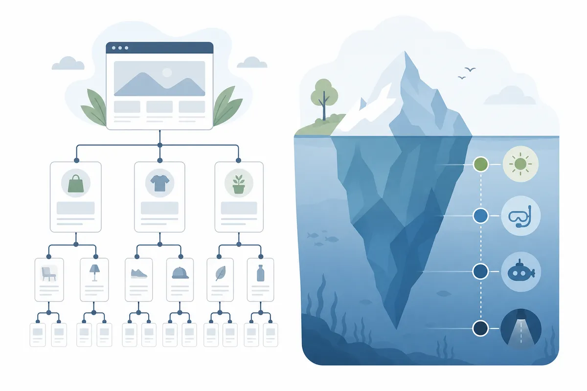 Click depth diagram showing pages at one to four clicks from the homepage