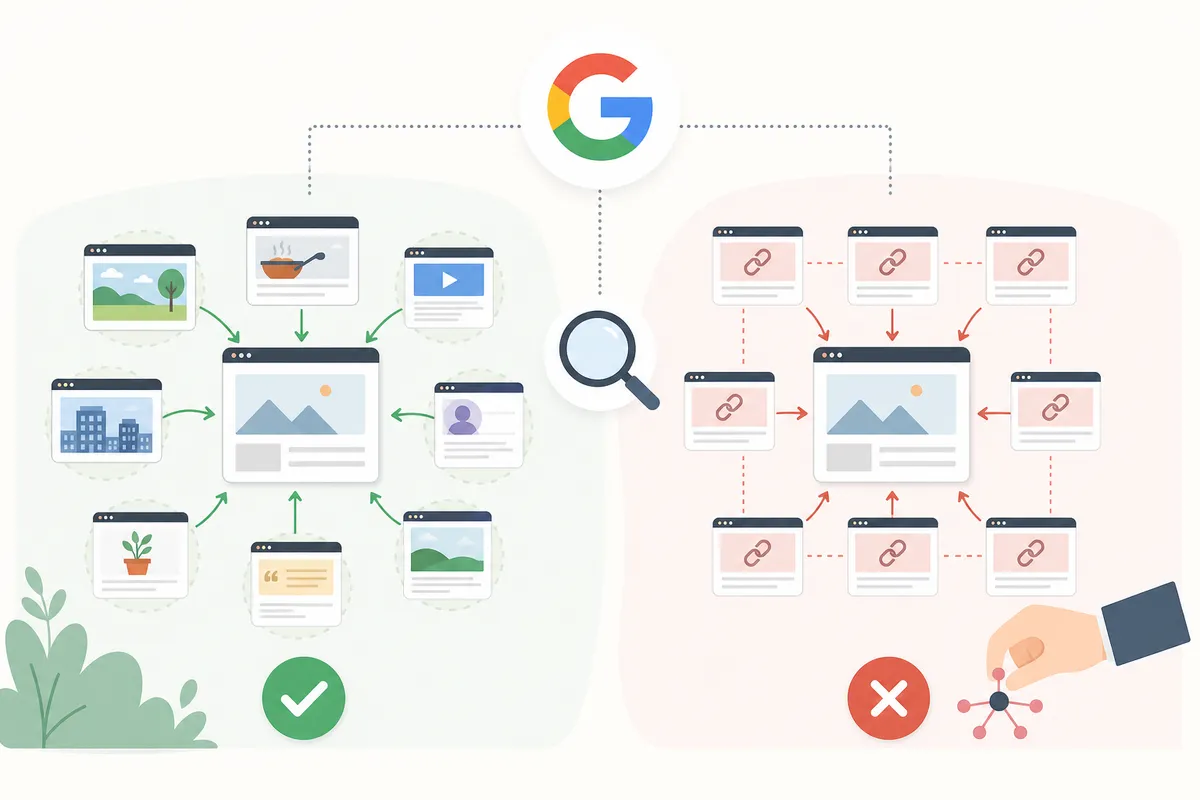 Backlink profile chart showing varied anchor text and linking domains in a natural link profile