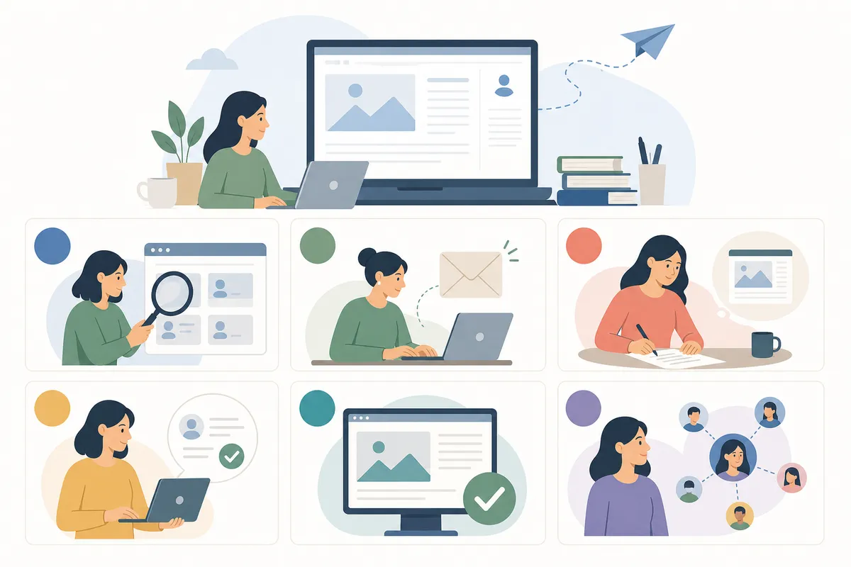 A guest blogger drafting a pitch email to a blog editor with a shortlist of target sites