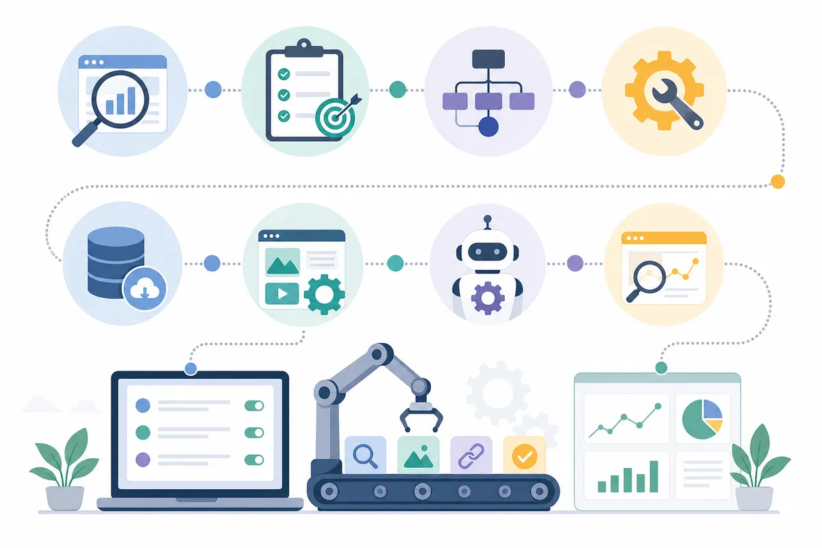 Six step process for building a reliable SEO automation workflow from process mapping to scheduling