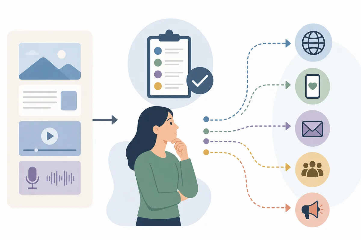 Example content calendar matching content types to distribution channels