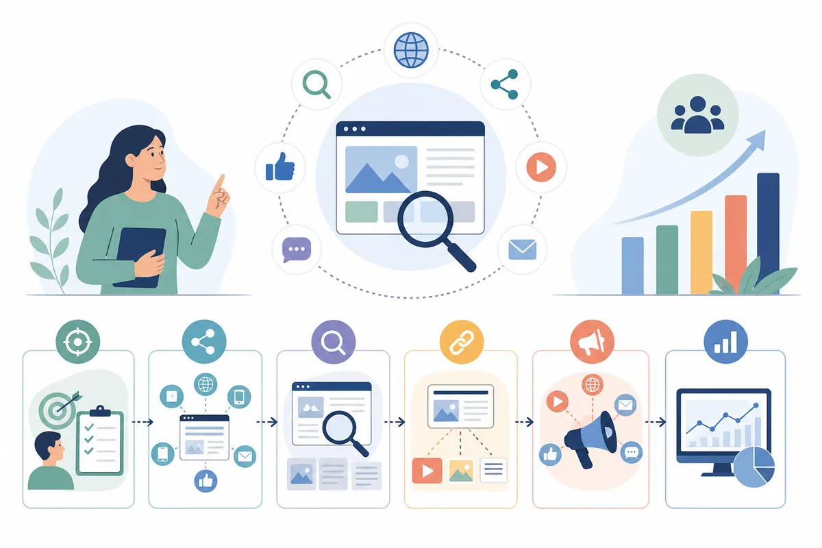 Shared keyword theme calendar coordinating SEO, social, and email publishing dates