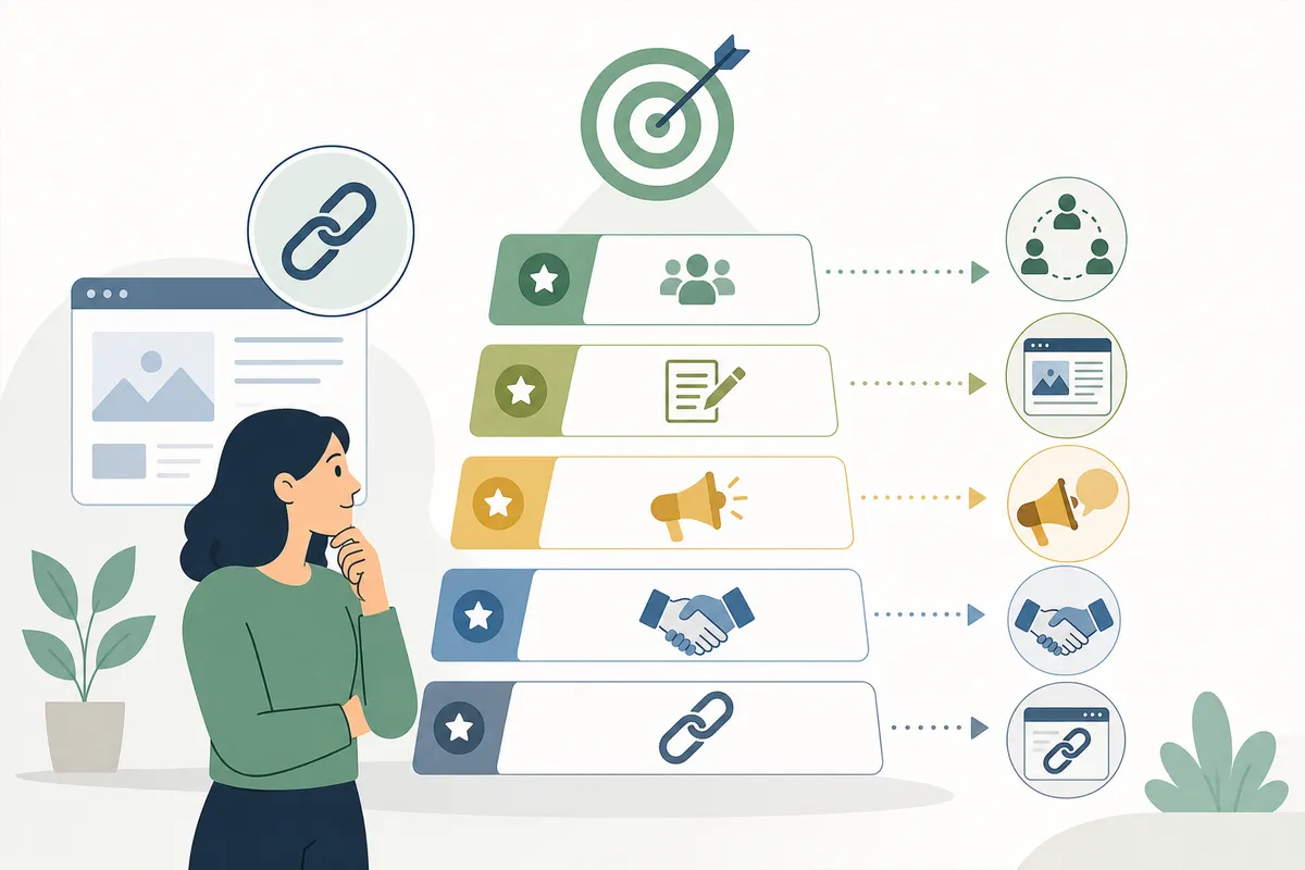 a simple decision flow for choosing a backlink tactic based on available time and team size