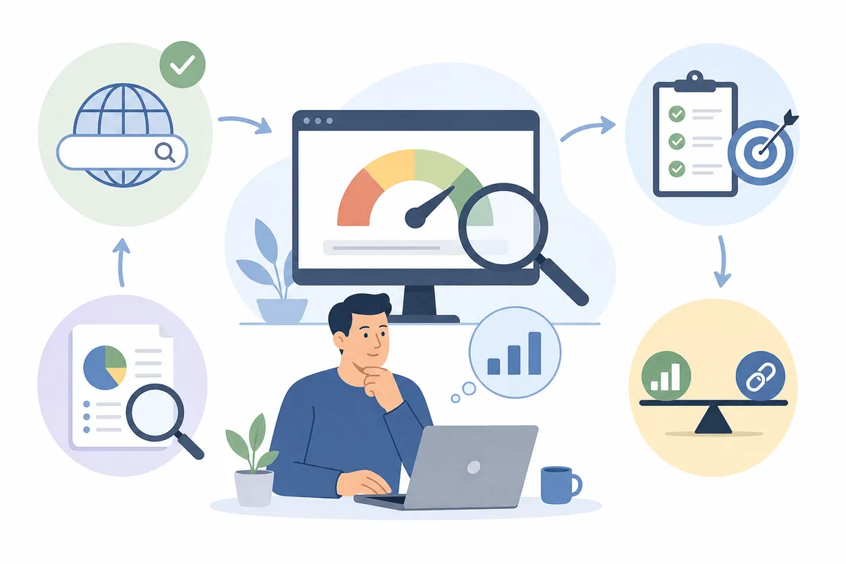 SEO analyst vetting link prospects with a domain authority checker and backlink data