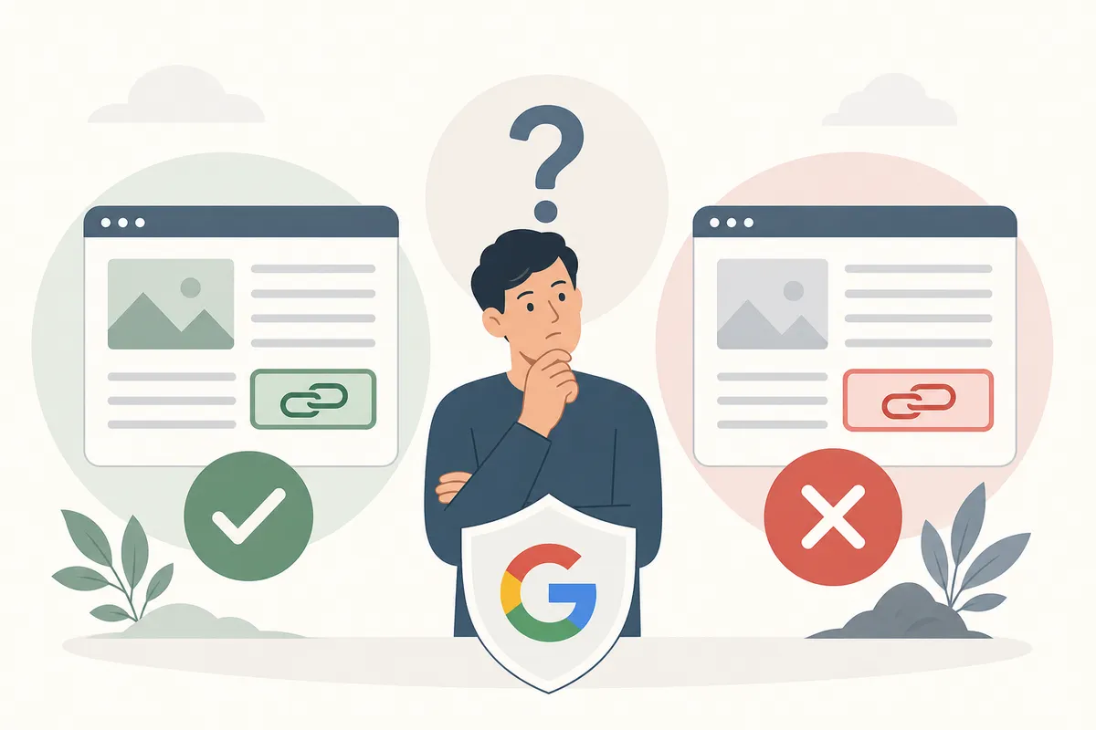 Illustration contrasting a real editorial blog against a private blog network of link farm sites