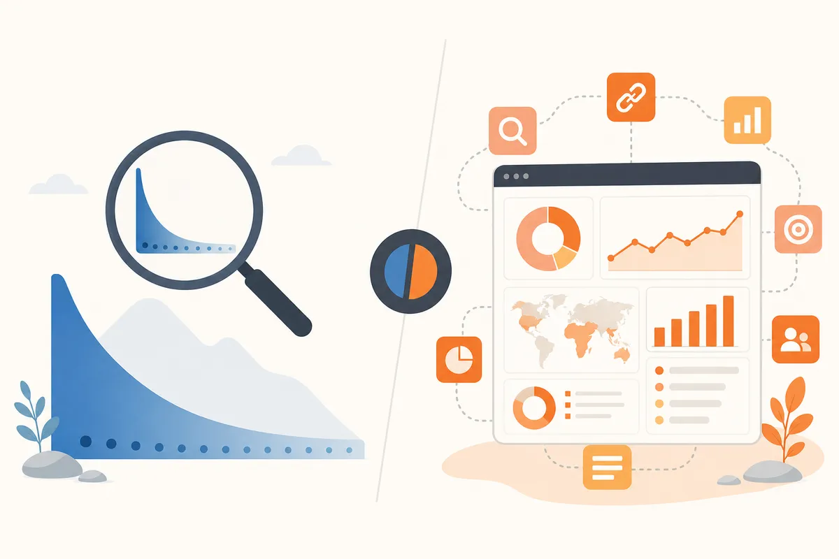 Side-by-side dashboard comparison of Long Tail Pro and Semrush keyword research screens