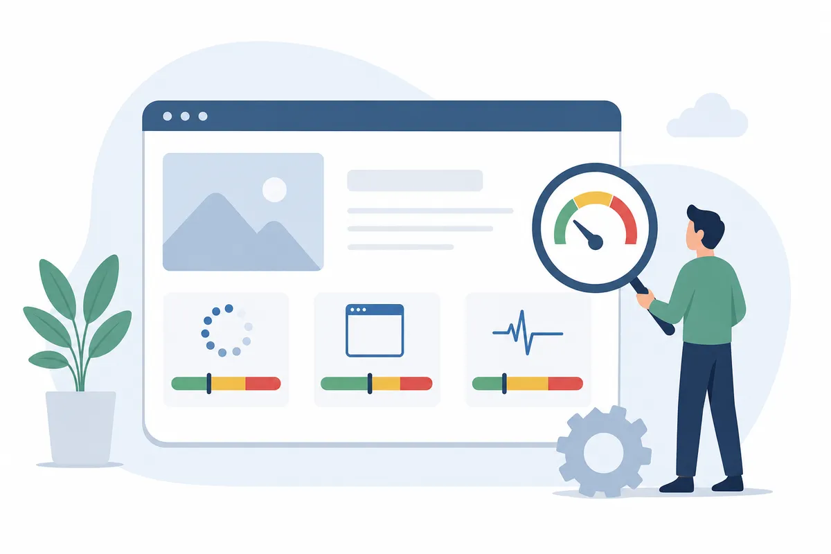 Core Web Vitals results for LCP, INP, and CLS in a site performance audit
