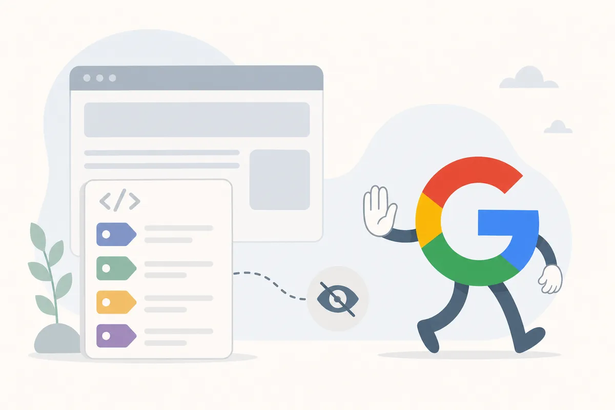 Outdated meta keywords tag in page source code that Google no longer uses for ranking