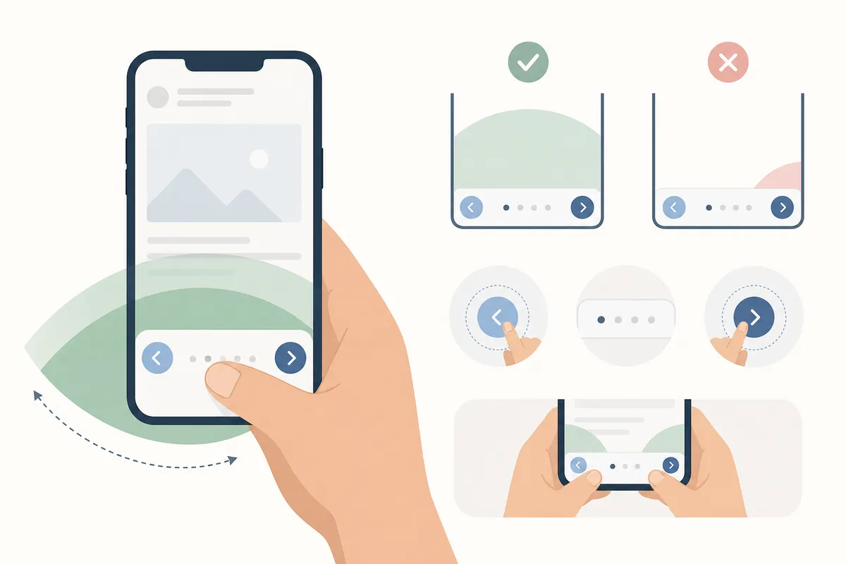 Capture d'écran mobile mettant en évidence des zones tactiles de pagination correctement espacées