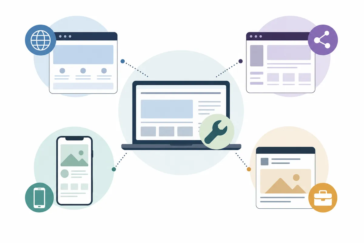 A split screen showing CMS settings panels for different website platforms
