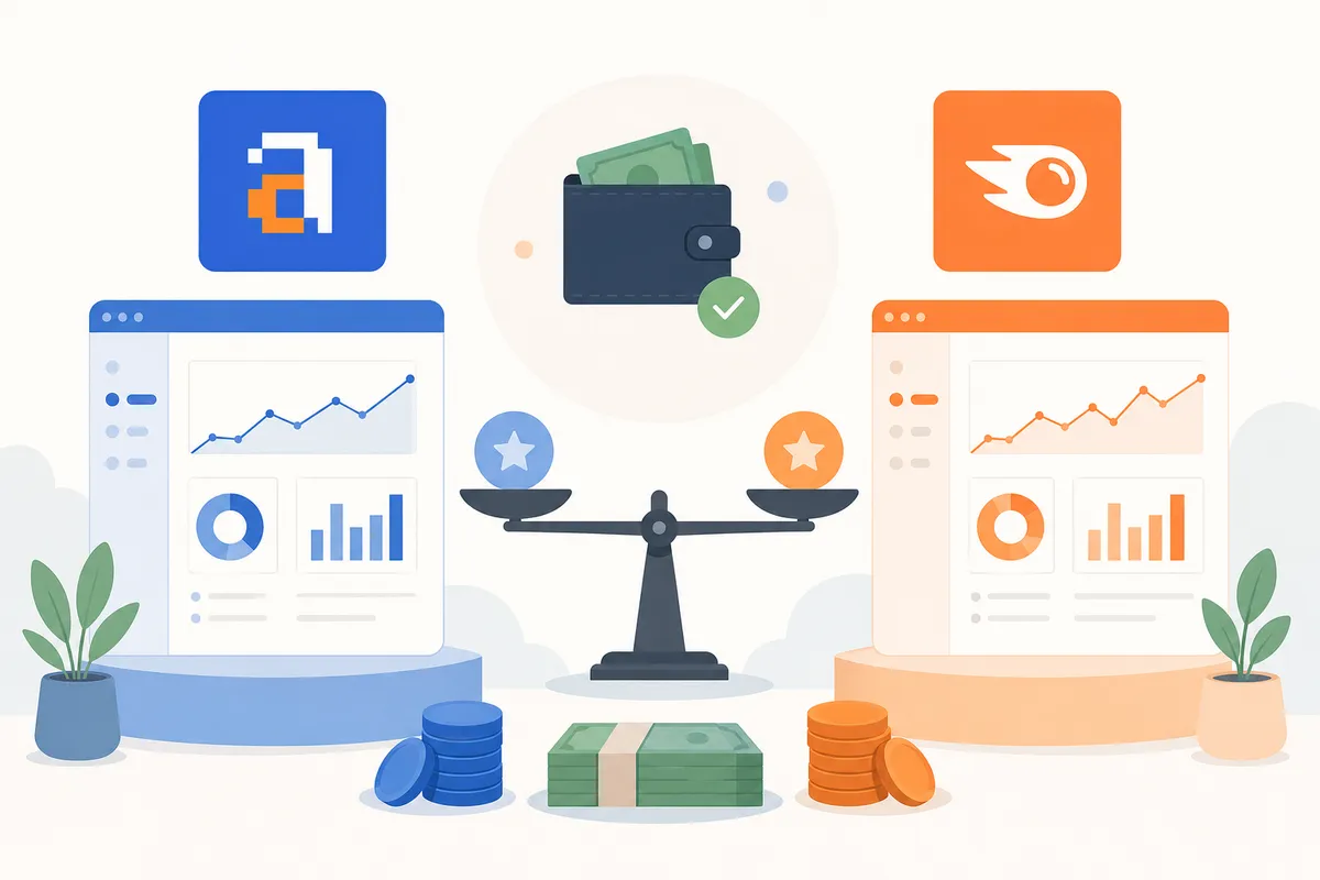 Pricing tiers chart comparing Ahrefs and Semrush monthly plans