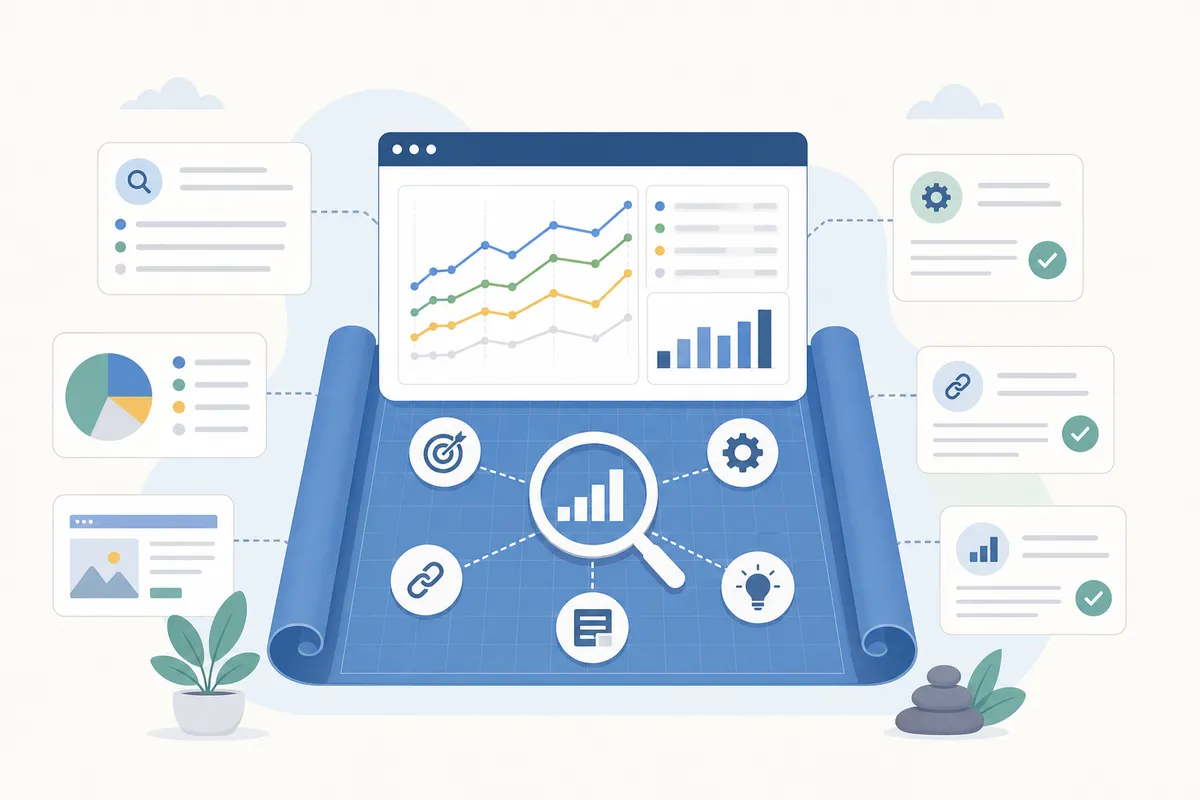SearchBlueprint dashboard showing rank tracking, keyword research and AI search visibility in one view
