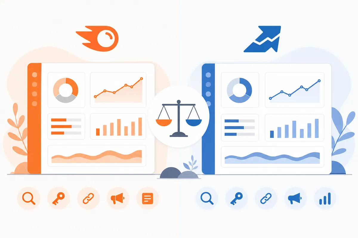 Side-by-side summary of Semrush and Serpstat on price, free access and scope