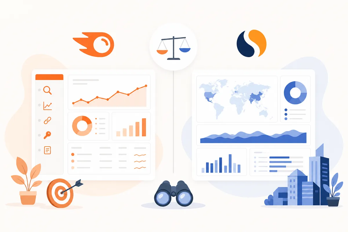 Semrush vs Similarweb comparison chart showing feature categories side by side