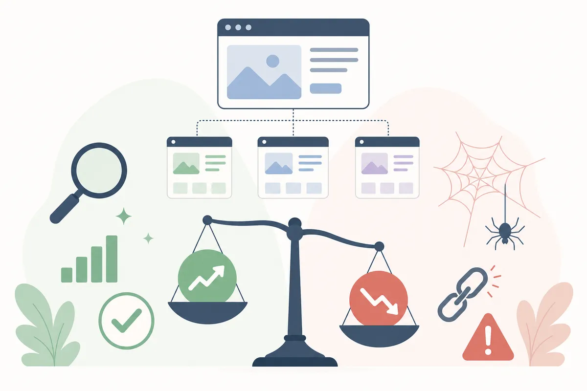 side by side comparison chart showing seo for subdomains benefits versus risks