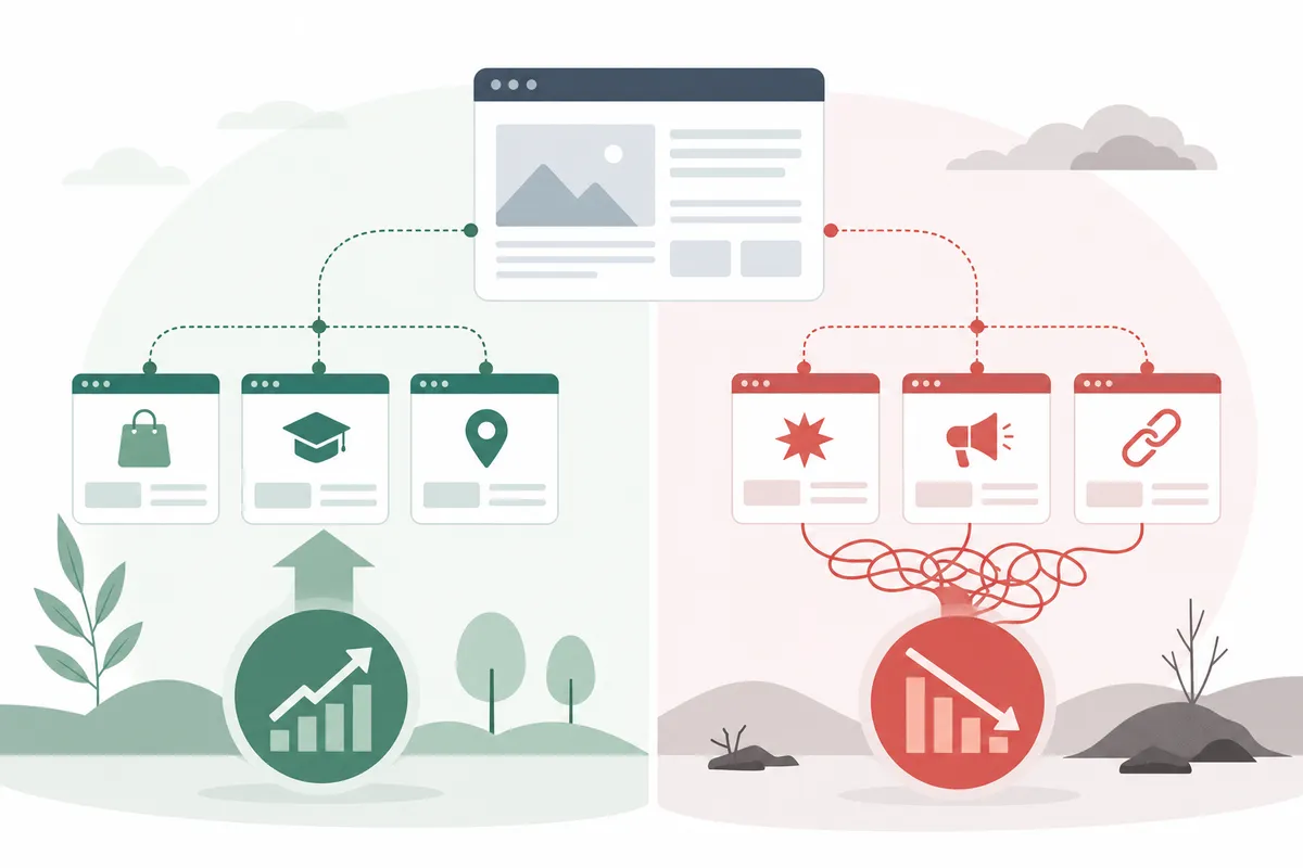 Diagrama de SEO para subdominios que muestra un dominio raíz que se ramifica en varios subdominios para las secciones de blog, ayuda y tienda