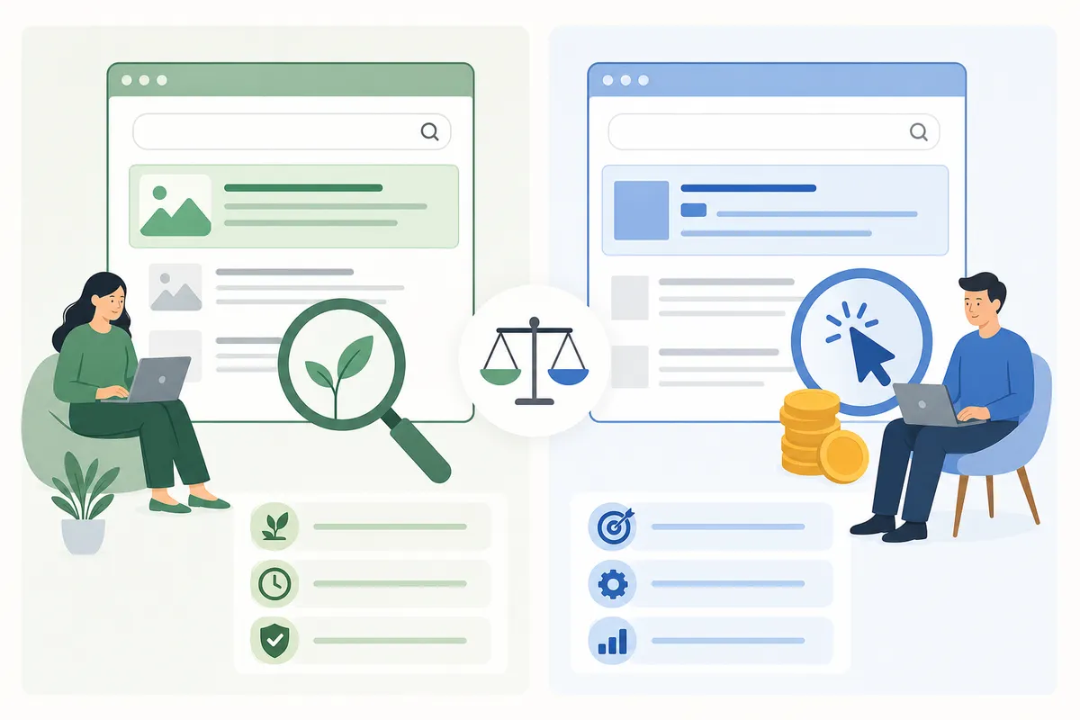 A simple bar chart comparing the typical timeline to results for SEO versus PPC campaigns