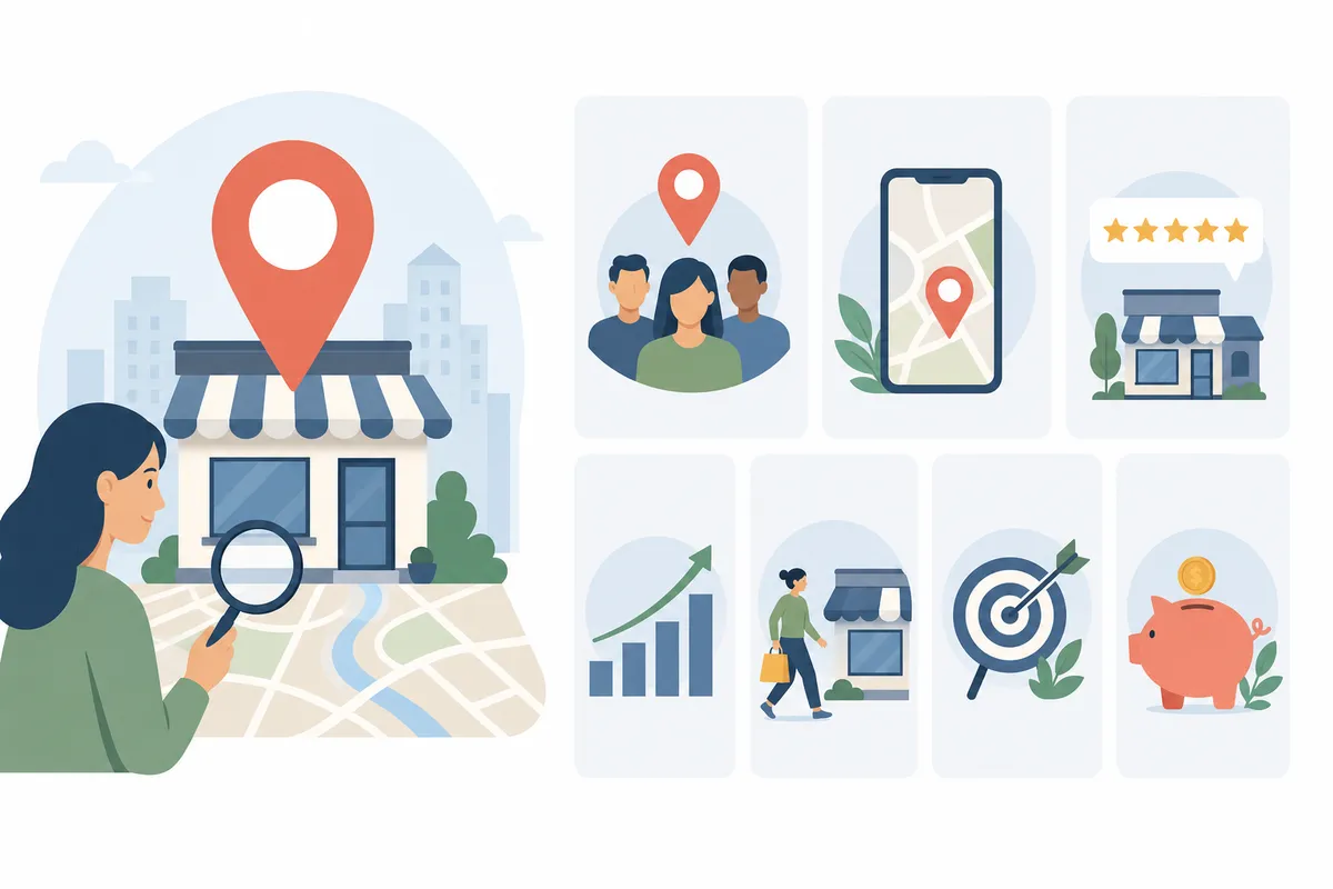 A Google map pack result showing a local business with reviews, hours, and directions