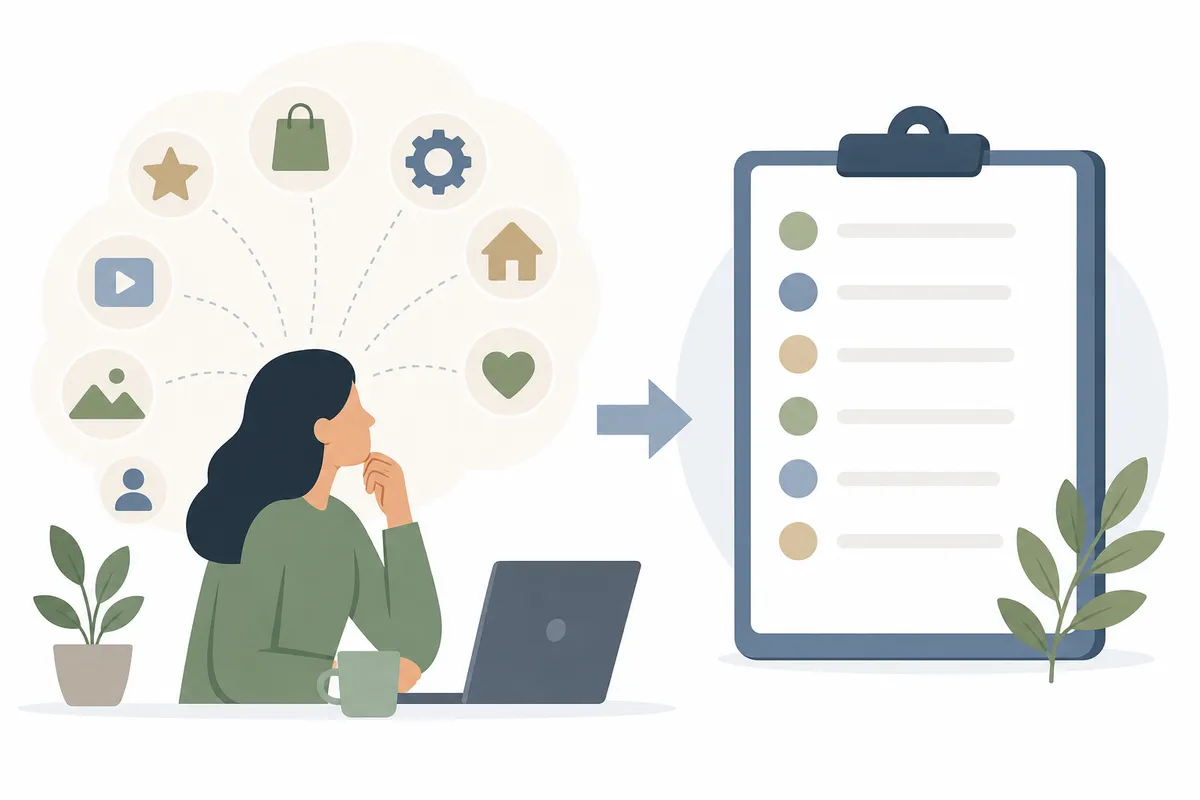 Person turning ideas about products, services and customers into a written seed keyword list