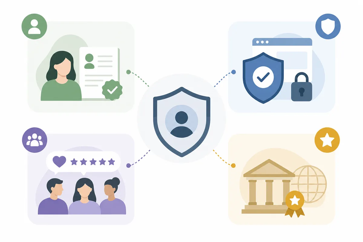 Illustration of the technical, content, behavior, and authority trust signal families