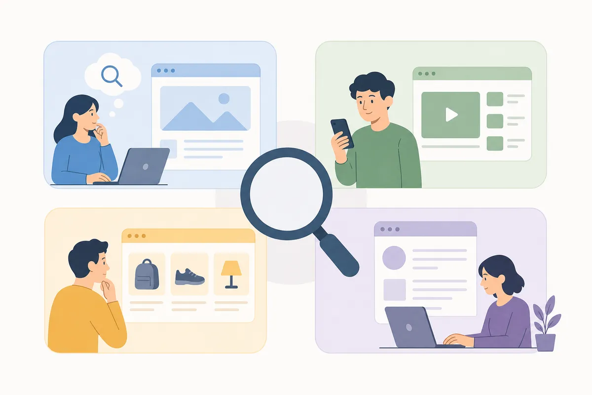 The four search intent types arranged from learning to buying