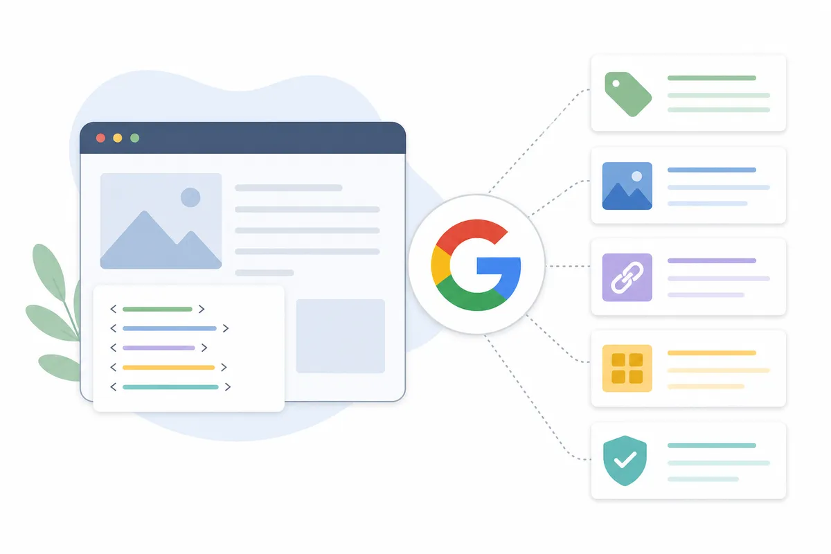 Chart of the meta tags Google supports, from description and robots to viewport and charset