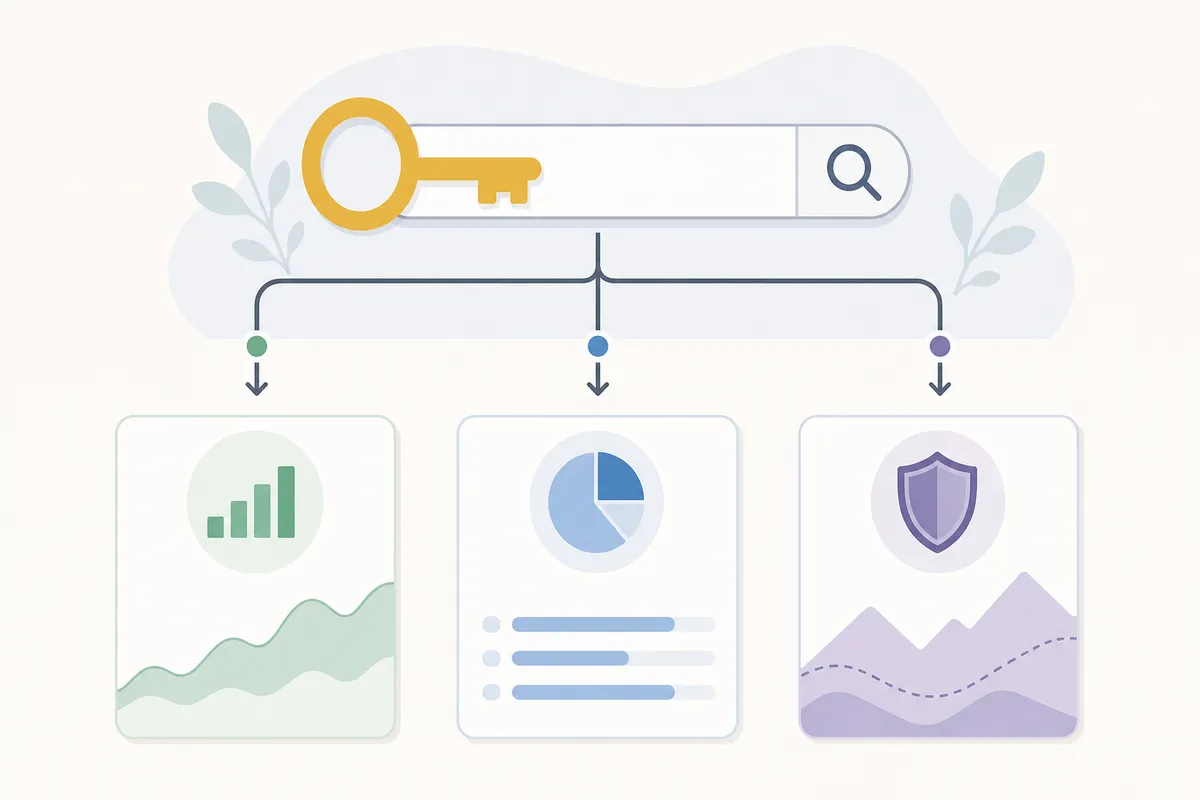 Dashboard showing search volume, difficulty and intent metrics for one keyword