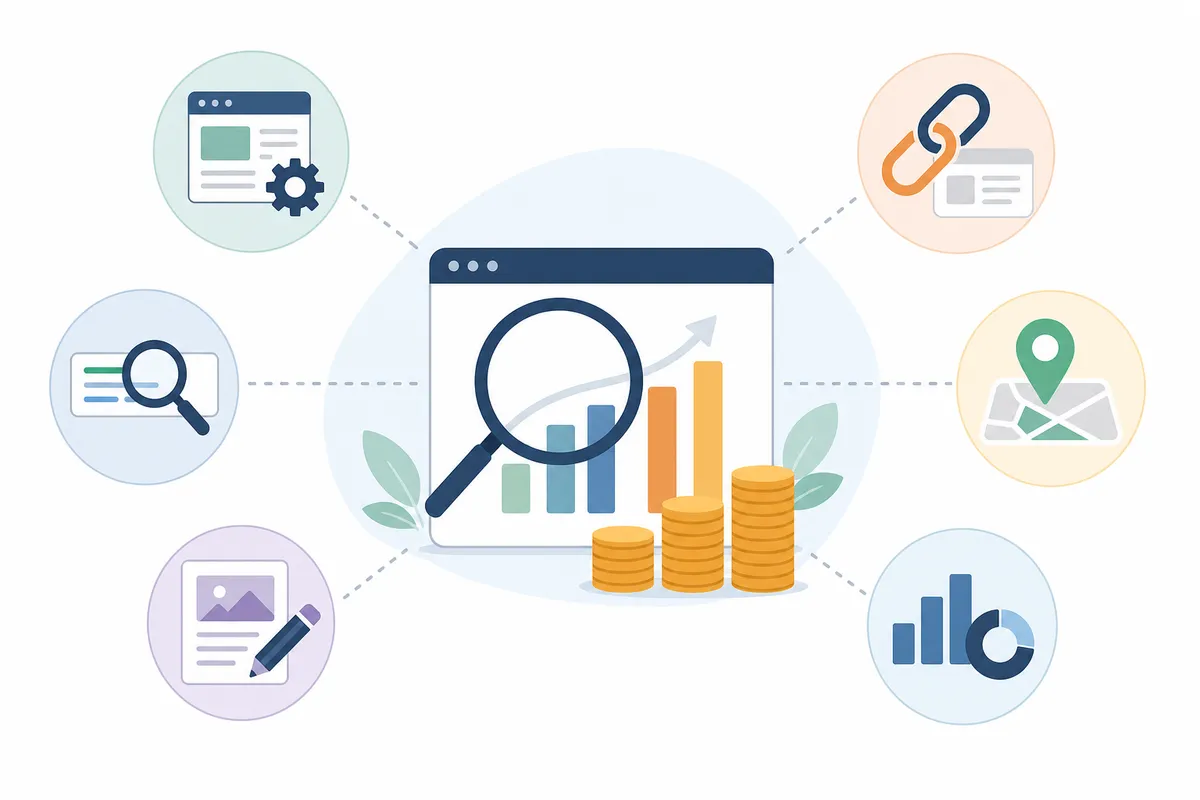 An illustration comparing local, traditional and international SEO pricing tiers side by side