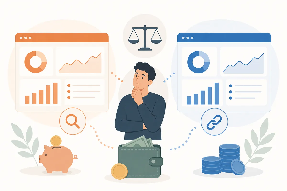 Ubersuggest vs Ahrefs dashboard comparison showing both SEO tools side by side