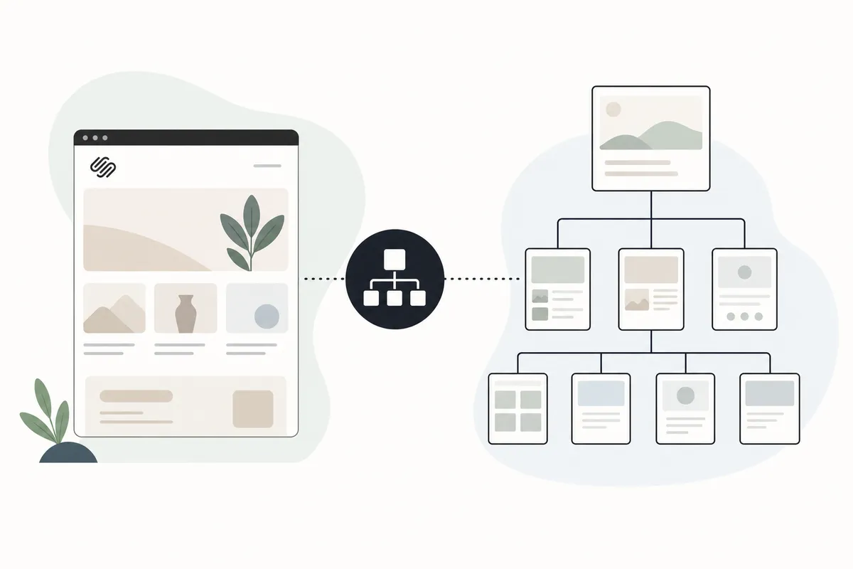 Panneau de réglages du site Squarespace montrant le réglage de visibilité des pages qui détermine leur présence dans le sitemap