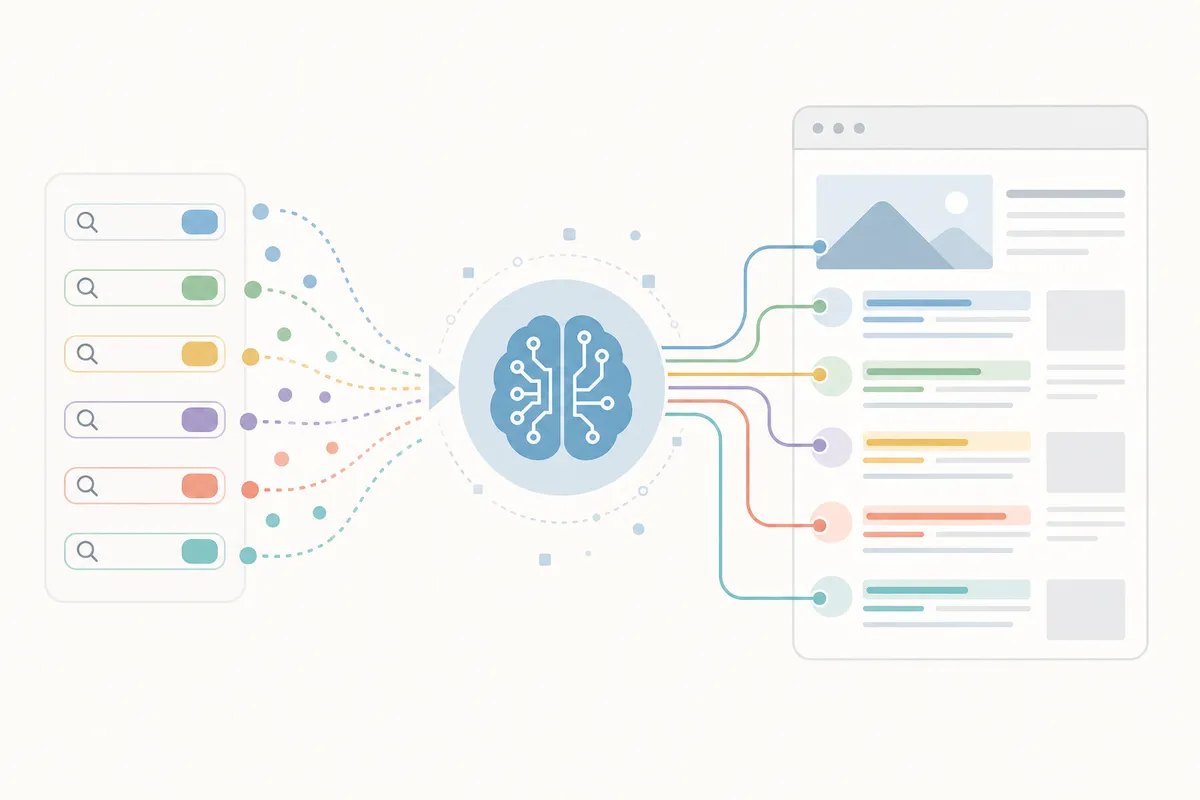 Diagram of AI-driven keyword mapping assigning keyword clusters to individual site pages