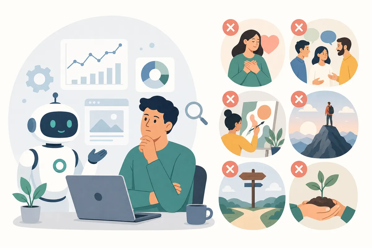 Marketer reviewing an AI-generated SEO report alongside real performance data