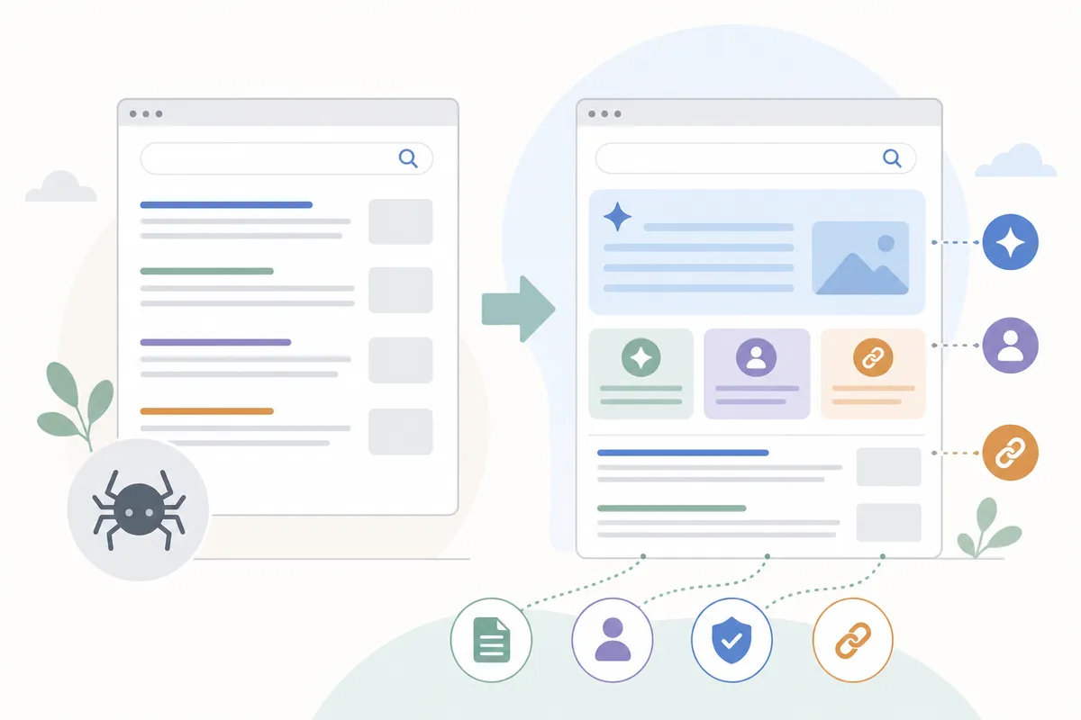 Google search results page with an AI Overview answer box above the organic listings