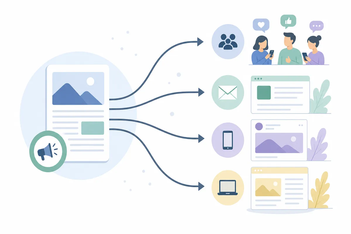 Flowchart showing content distribution methods across owned, earned and paid channels