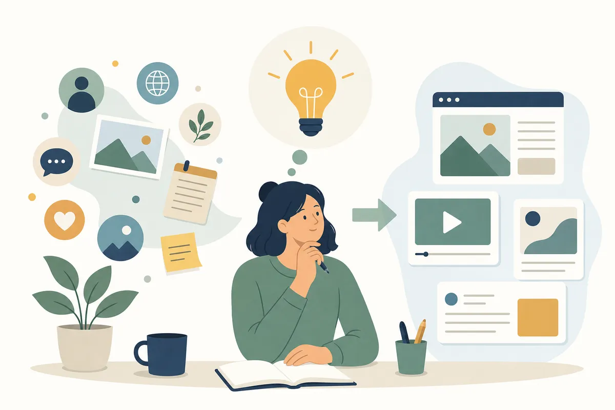 a marketer sorting sticky notes of content ideas on a whiteboard